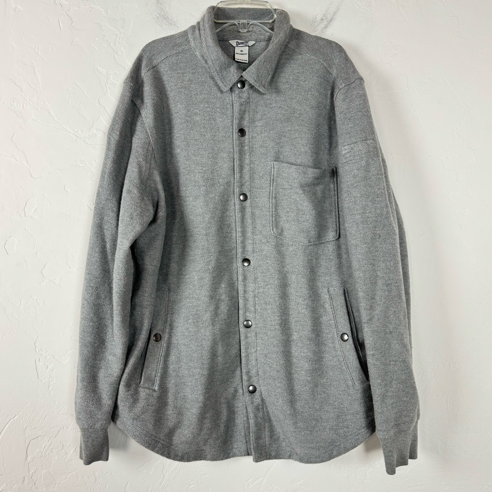 Duluth Trading Jacket Shacket Coat Solid Gray‎ Pebble Cloth Collared Terry Knit